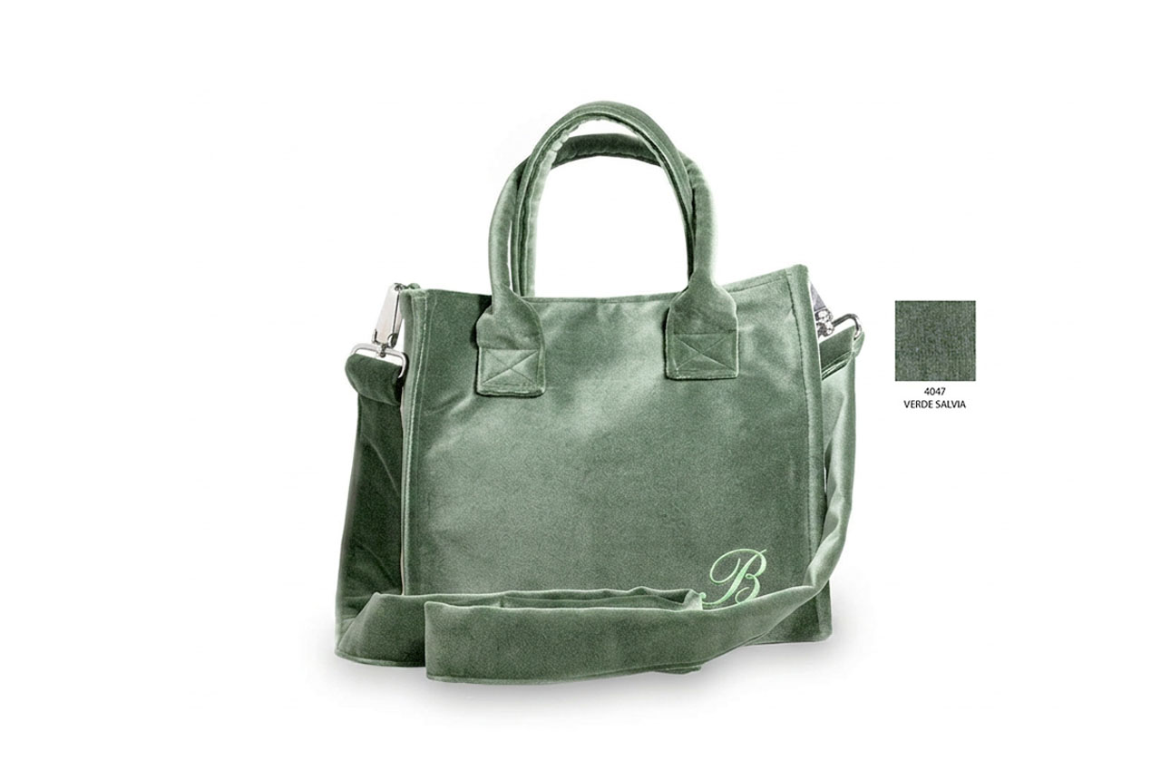 Borsa-Mini-Simo-tracolla-Verde-Salvia-fronte-1 Borsa in velluto con tracolla colore Verde Salvia