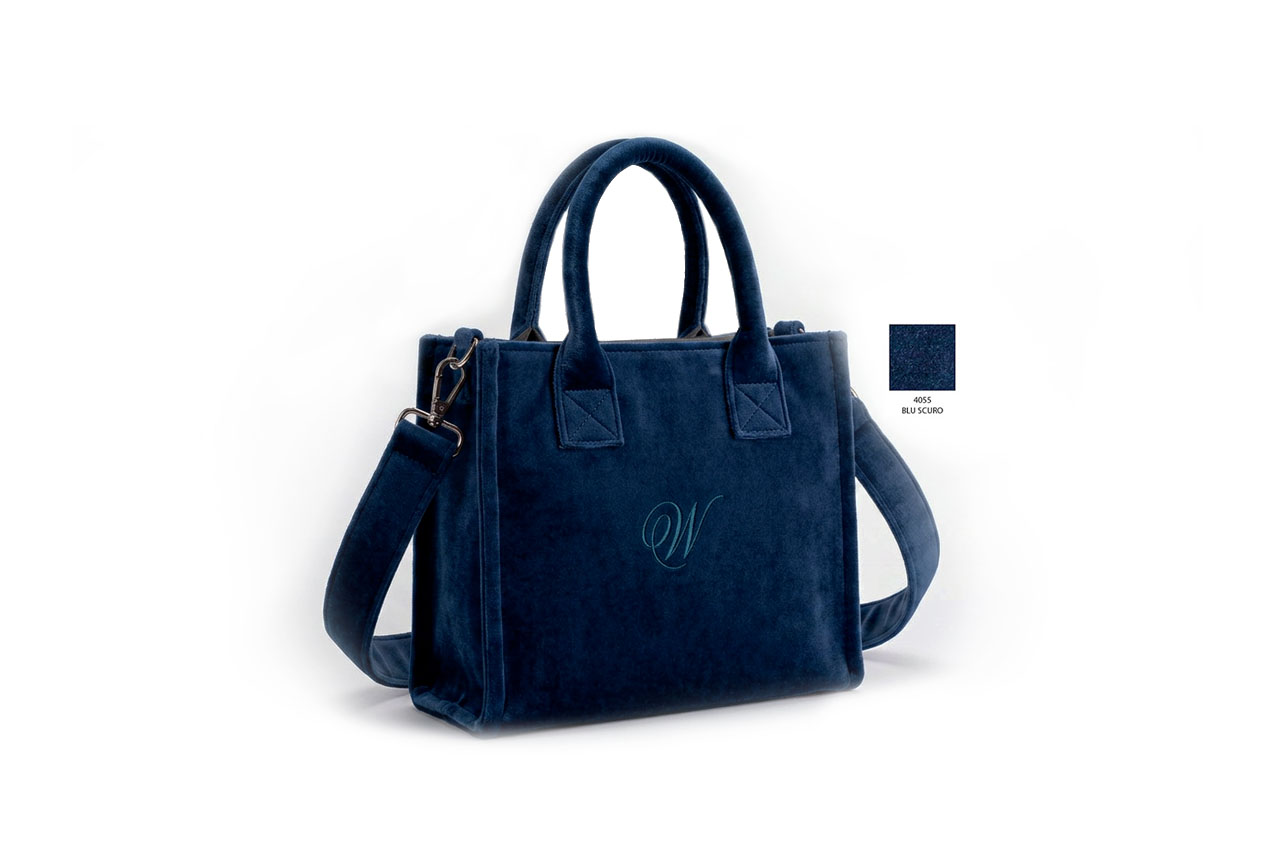 Borsa di velluto con tracolla colore Blu-Scuro-4055 Borsa con tracolla in velluto colore Blu Scuro