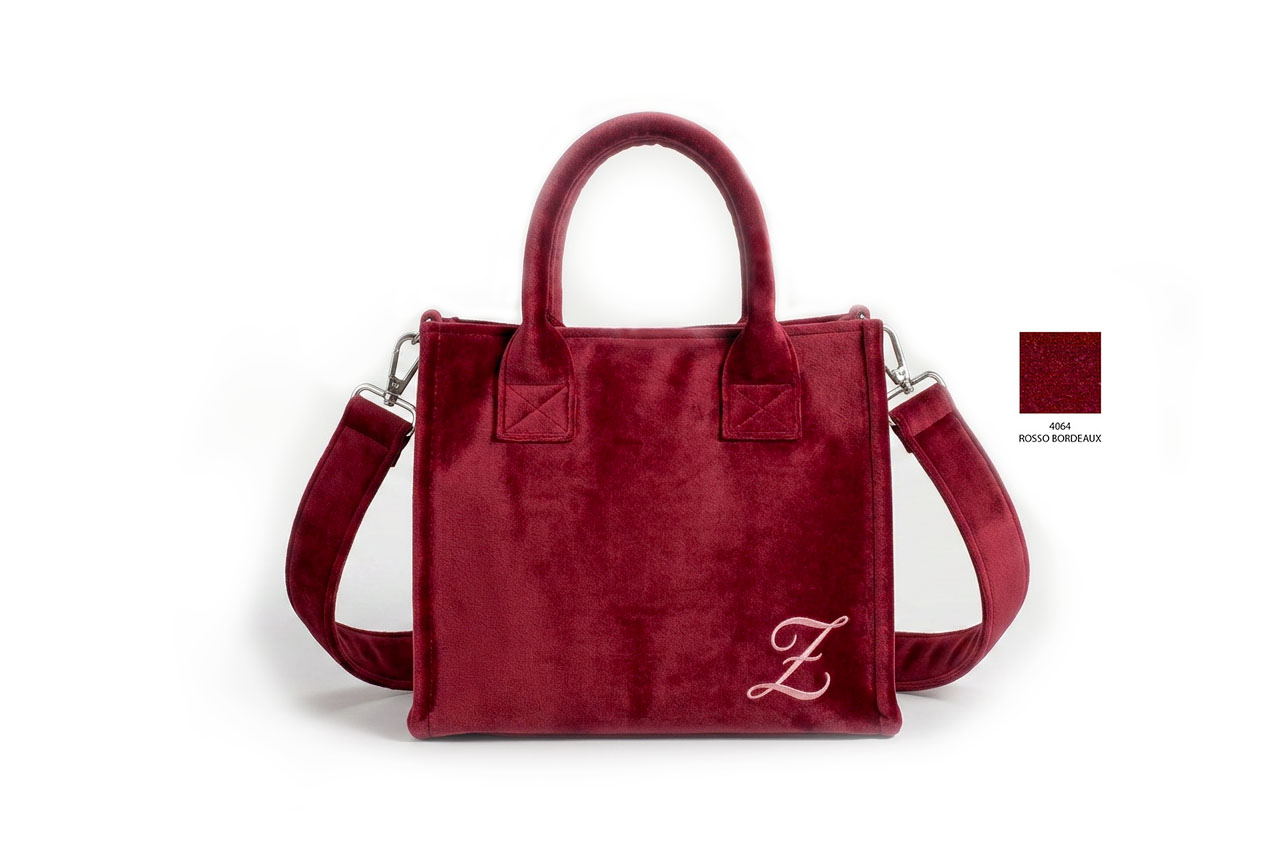 Borsa di velluto con tracolla colore Rosso-Bordeaux Borsa rosso bordeaux