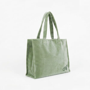 Borsa grande con manici a spalla in velluto colore Verde Natura