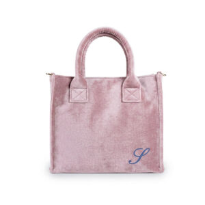 Borsa in velluto con tracolla rosa