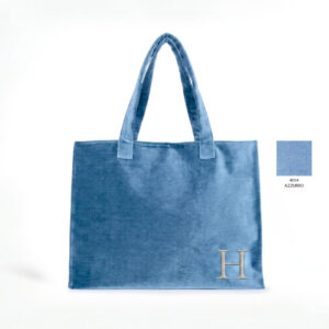 Borsa grande con manici a spalla in velluto colore Azzurro