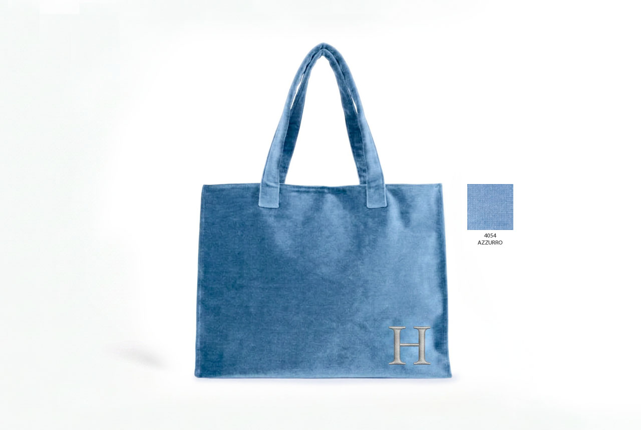 Borsa-rettangolare-azzurro-37x29x16x10-C-Manici-Spalla Borsa grande con manici a spalla in velluto colore Azzurro