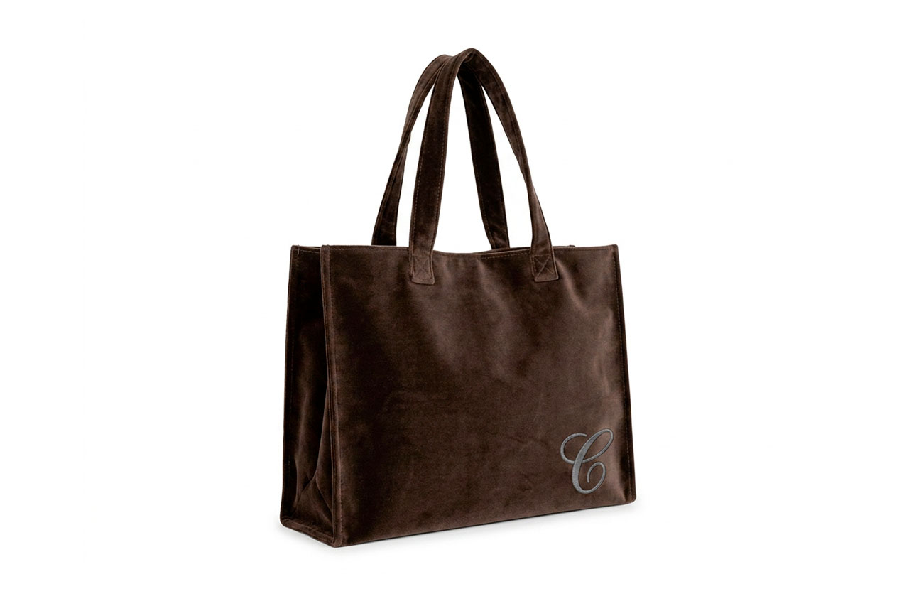 Borsa-rettangolare-cioccolato-37x29x16x10-C-Manici-Spalla-laterale Borsa velluto grande con manici colore cioccolato in vendita