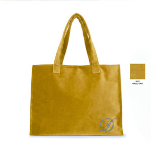 ta Borsa grande con manici a spalla in velluto colore Giallo Oro
