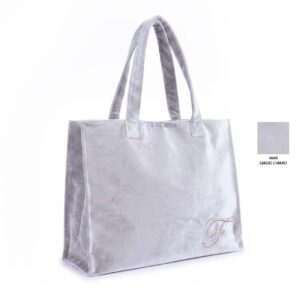Borsa grande con manici a spalla in velluto colore Grigio Chiaro