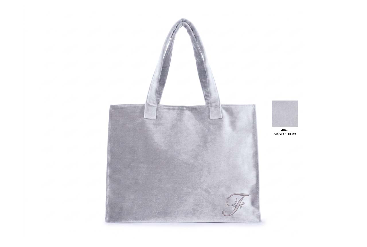 Borsa-rettangolare-grigio-chiaro-37x29x16x10-C-Manici-Spalla Borsa grande con manici a spalla in velluto colore Grigio Chiaro