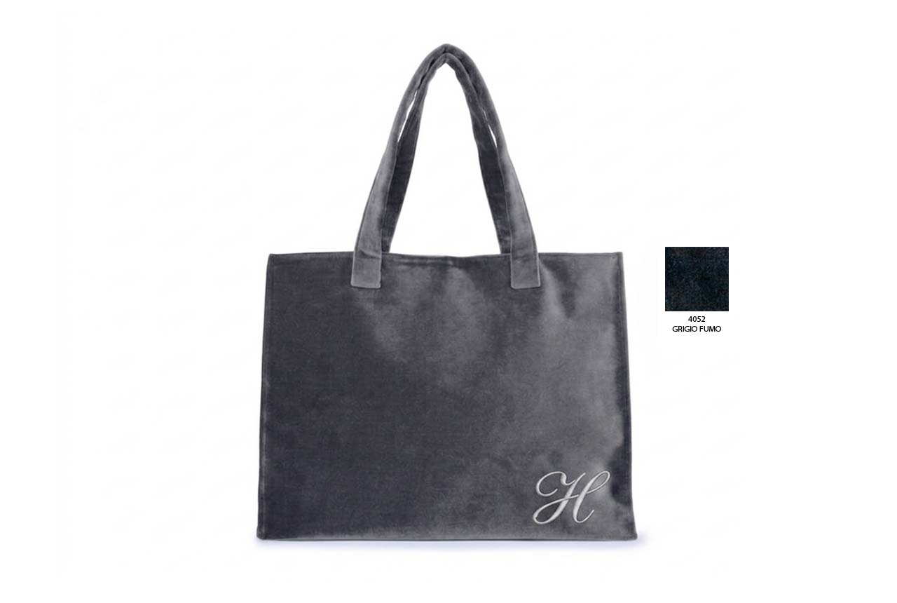 Borsa-rettangolare-grigio-fumo-37x29x16x10-C-Manici-Spalla Borsa grande con manici a spalla in velluto colore Grigio Fumo