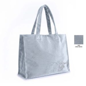 Borsa grande con manici a spalla in velluto colore Grigio Medio