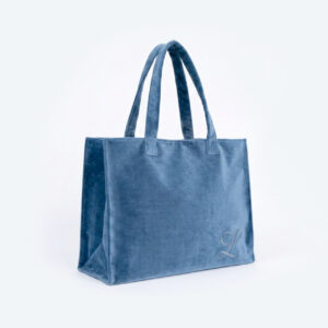 Borsa grande con manici a spalla in velluto colore Blue Jeans