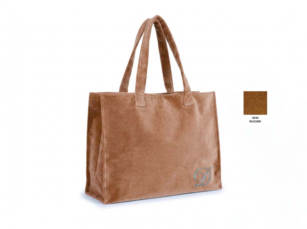 Borsa-rettangolare-ruggine-37x29x16x10-C-Manici-Spalla Borsa grande con manici a spalla in velluto colore Ruggine