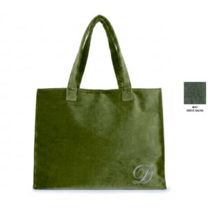 Borsa grande con manici a spalla in velluto colore Verde Salvia