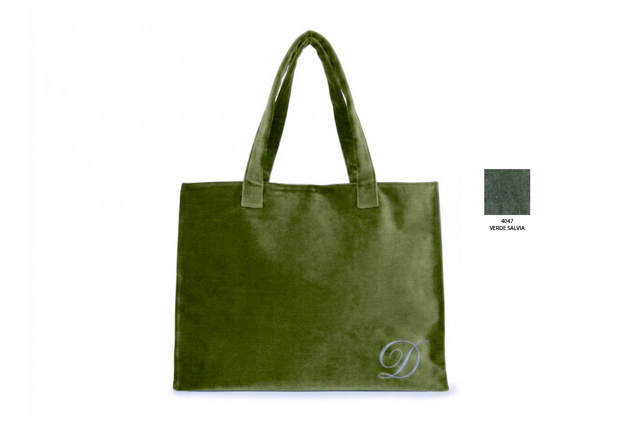 Borsa-rettangolare-salvia-37x29x16x10-C-Manici-Spalla- Borsa grande con manici a spalla in velluto colore Verde Salvia