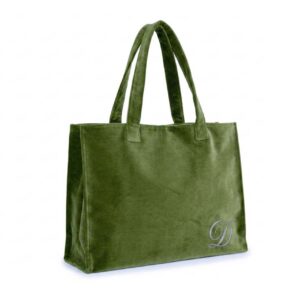 Borsa grande con manici a spalla in velluto colore Verde Salvia