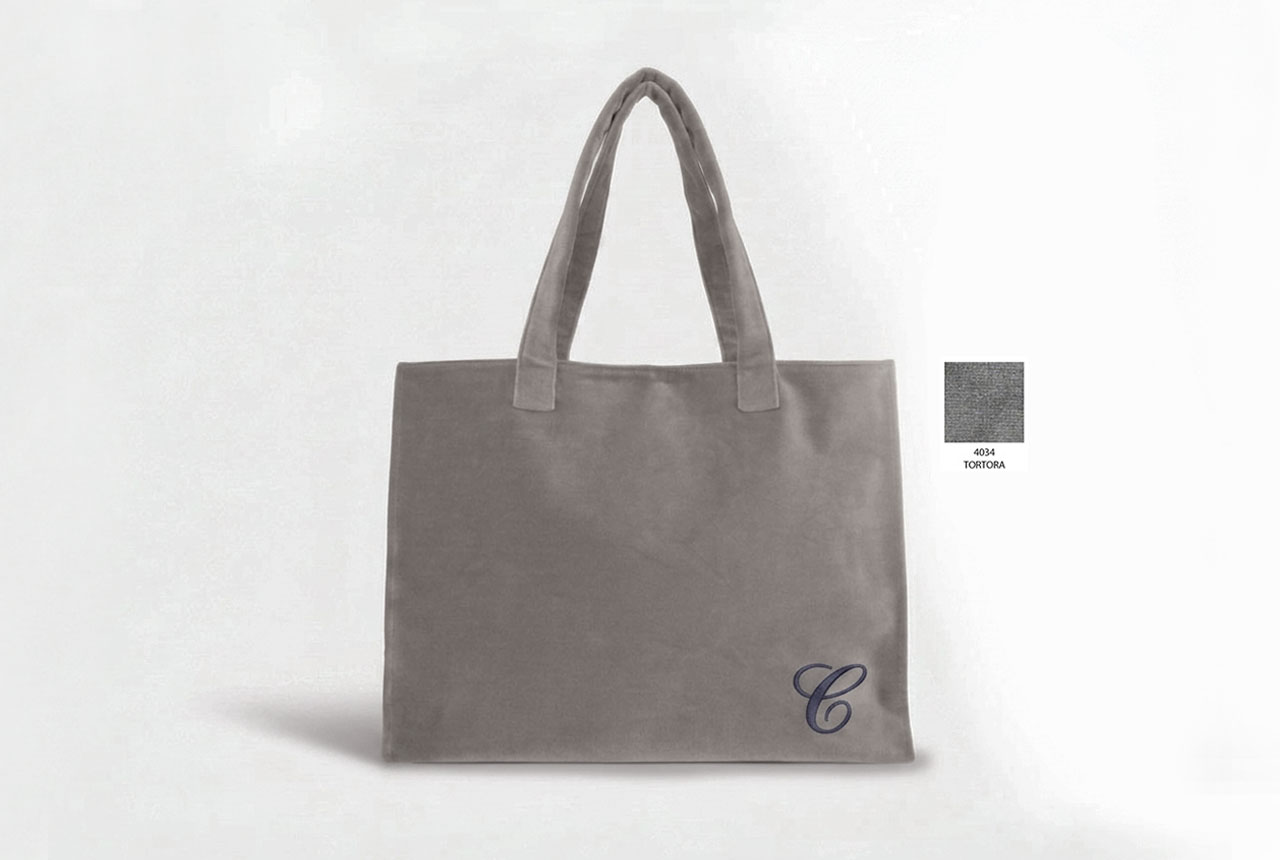 Borsa-rettangolare-tortora-37x29x16x10-Manici-Spalla- Borsa in velluto da donna con manici colore tortora