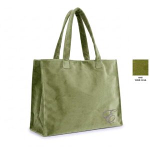 Borsa grande con manici a spalla in velluto colore Verde Oliva