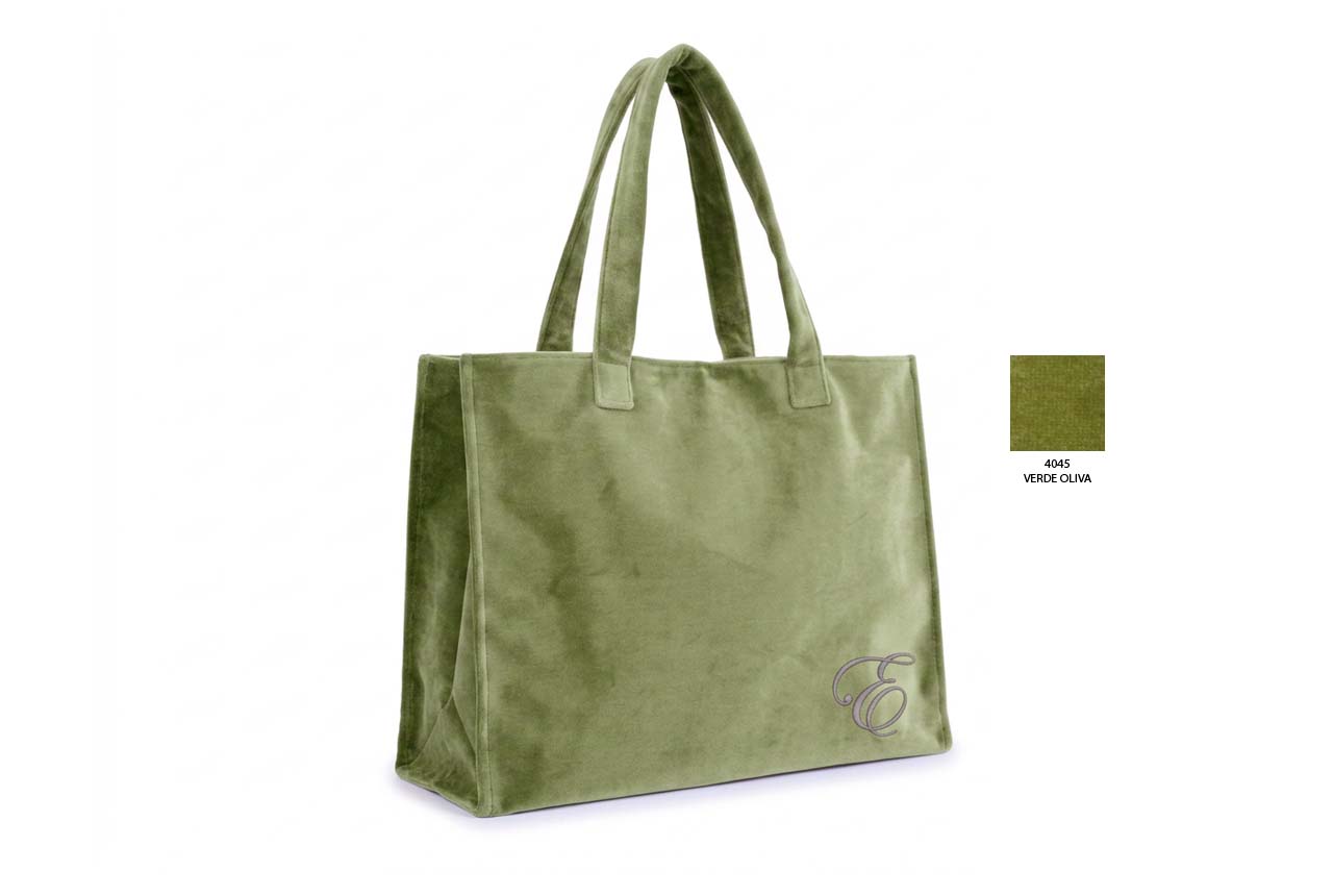 Borsa-rettangolare-verde-oliva-37x29x16x10-C-Manici-Spalla-laterale Borsa grande con manici a spalla in velluto colore Verde Oliva