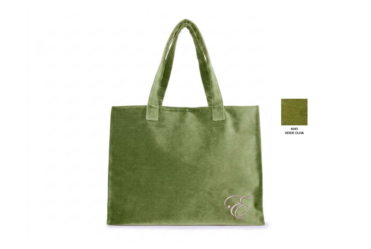 Borsa-rettangolare-verde-oliva-37x29x16x10-C-Manici-Spalla Affare borsa grande con manici a spalla in velluto colore Verde Oliva